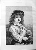 Original Old Antique Print 1884 Fine Art Young Foster Mother Kitten Cat 19th