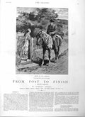 Original Old Antique Print 1884 Illustration Story From Post Finish Man Horse