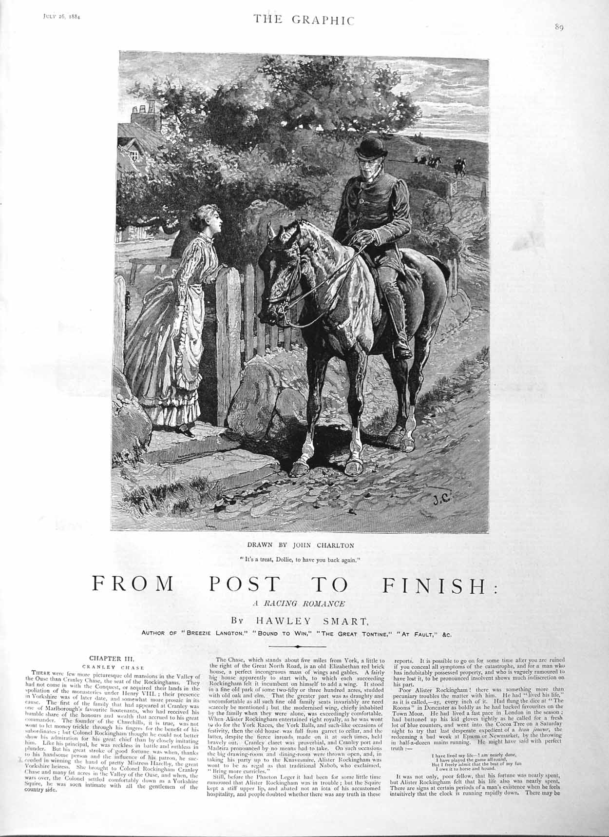 Original Old Antique Print 1884 Illustration Story From Post Finish Man Horse