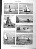 Original Old Antique Print 1884 Yacht Racing River Clyde Greta Marjorie Samoena