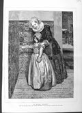 Original Old Antique Print 1884 Fine Art Bible Lesson Little Girl Mother 0 19th