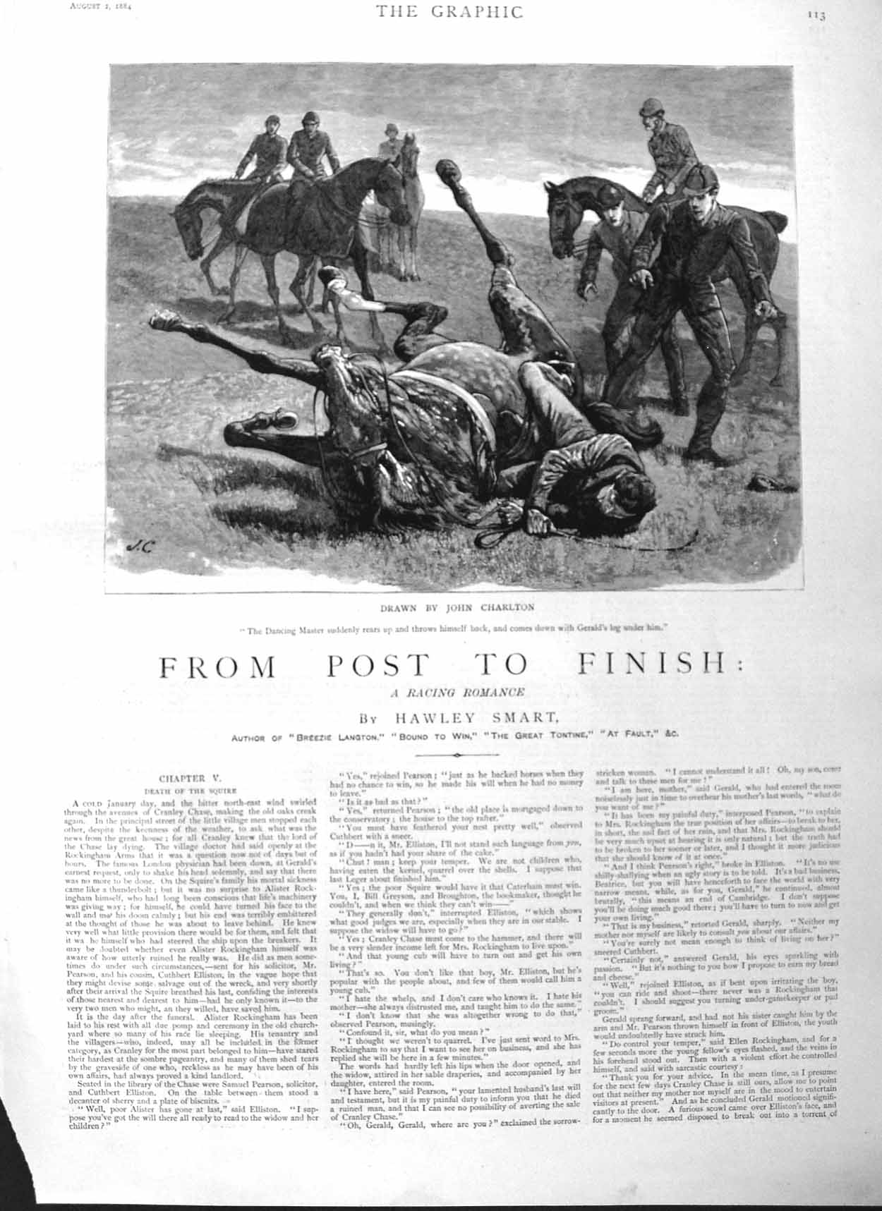Original Old Antique Print 1884 Illustration Story From Post Finish Race Horses