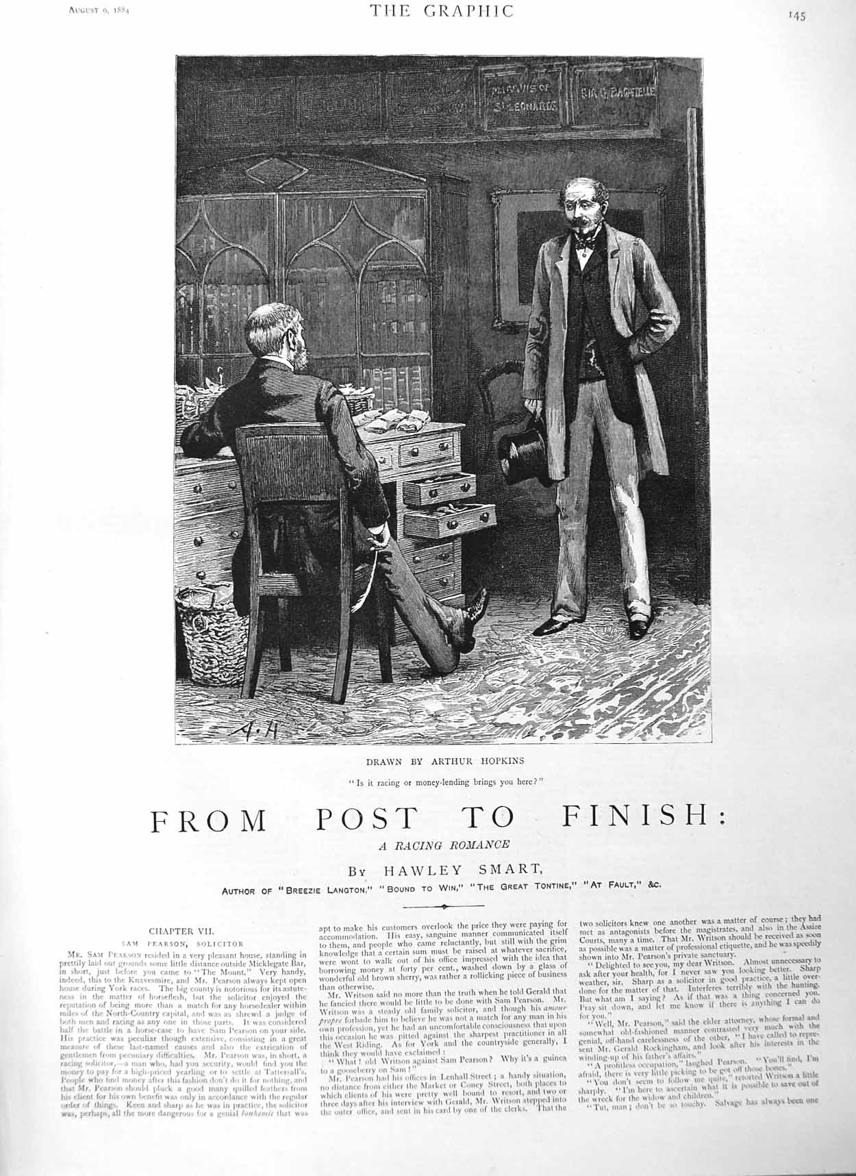 Original Old Antique Print 1884 Illustration Story From Post Finish Men Office
