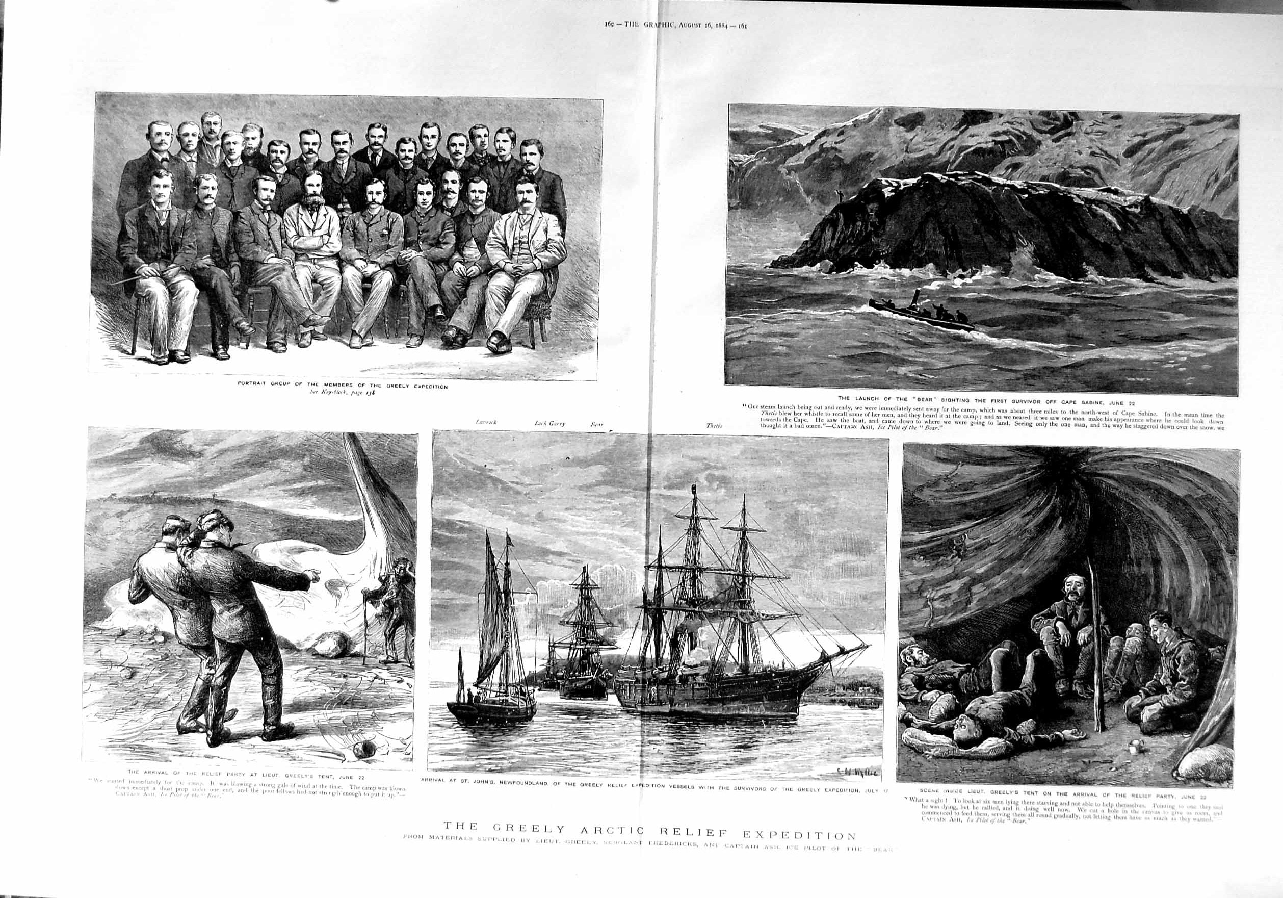 Original Old Antique Print 1884 Greely Arctic Expedition Newfoundland Shi 19th