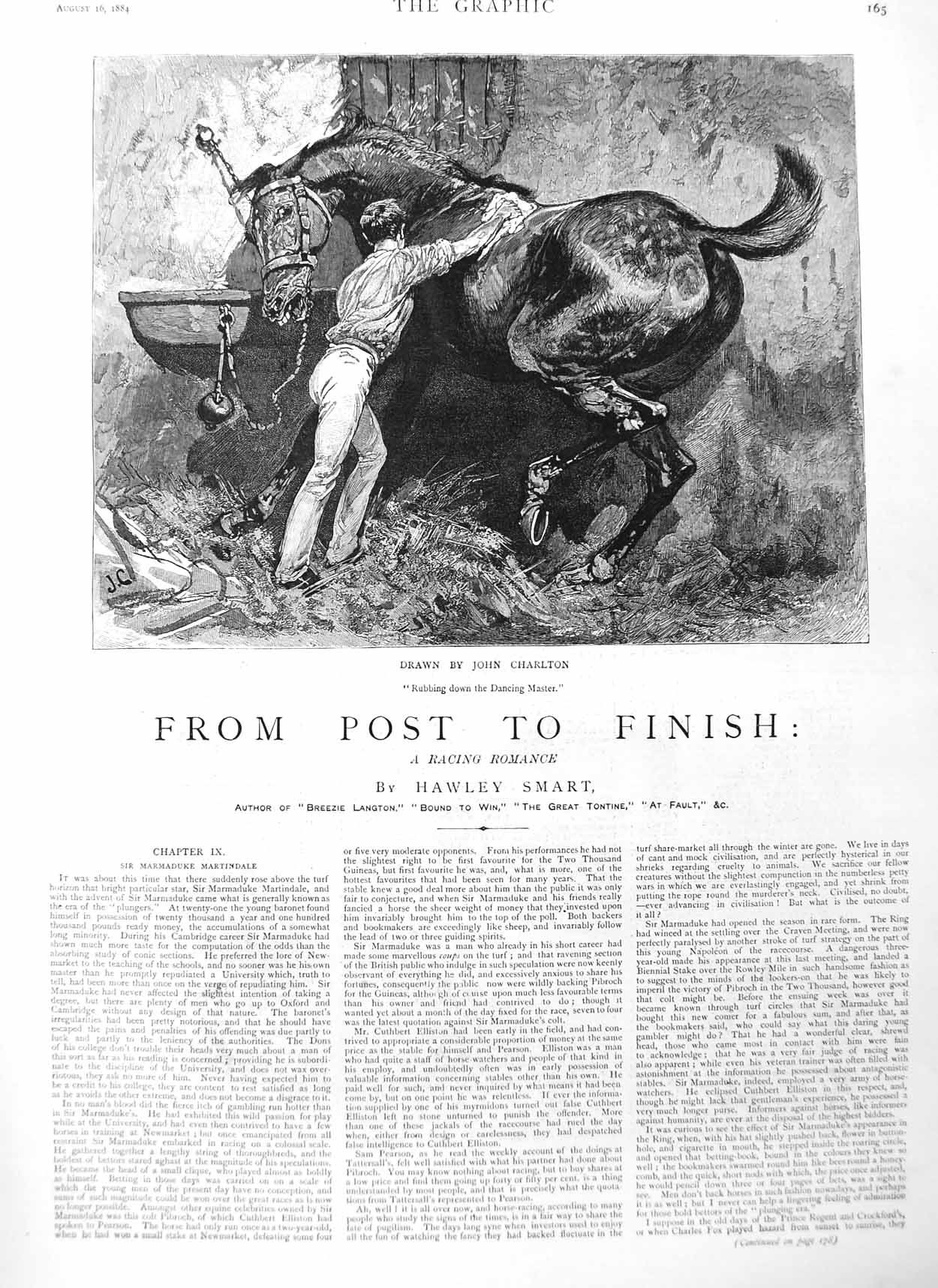 Original Old Antique Print 1884 Illustration Story From Post Finish Race Horse