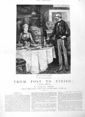 Original Old Antique Print 1884 Illustration Story From Post Finish Man Lady