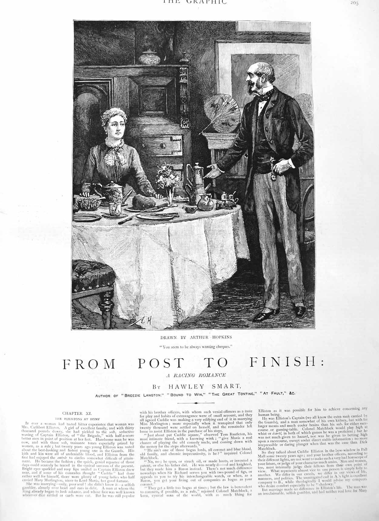 Original Old Antique Print 1884 Illustration Story From Post Finish Man Lady