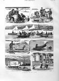 Original Old Antique Print 1884 Clyde River Scotland Fishing Mashman Waggleflee