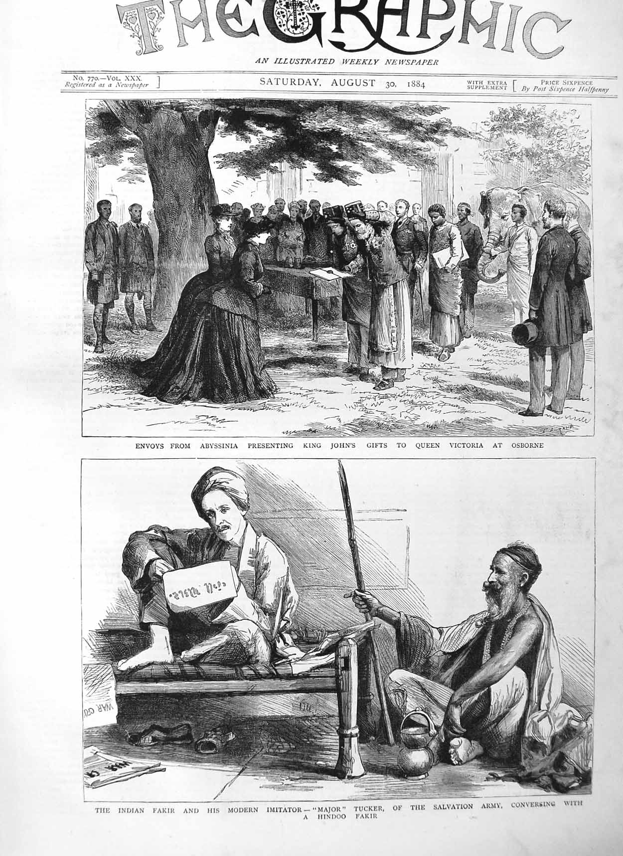 Original Old Antique Print 1884 Abyssinia King John Osborne Indian Fakir Sa 19th