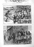 Original Old Antique Print 1884 British Garrison Suakim Natives Pied Piper 19th