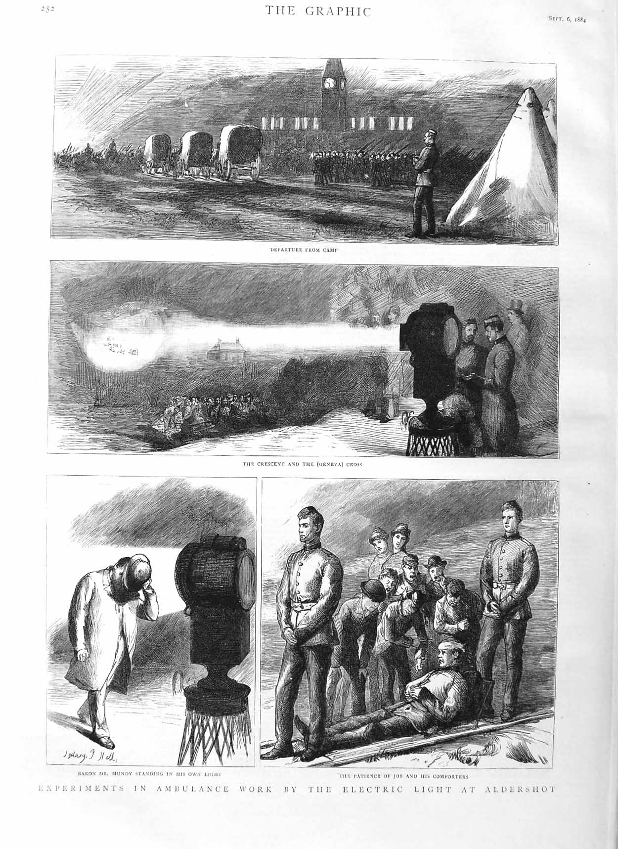 Original Old Antique Print 1884 Ambulance Electric Light Aldershot Mundy 19th