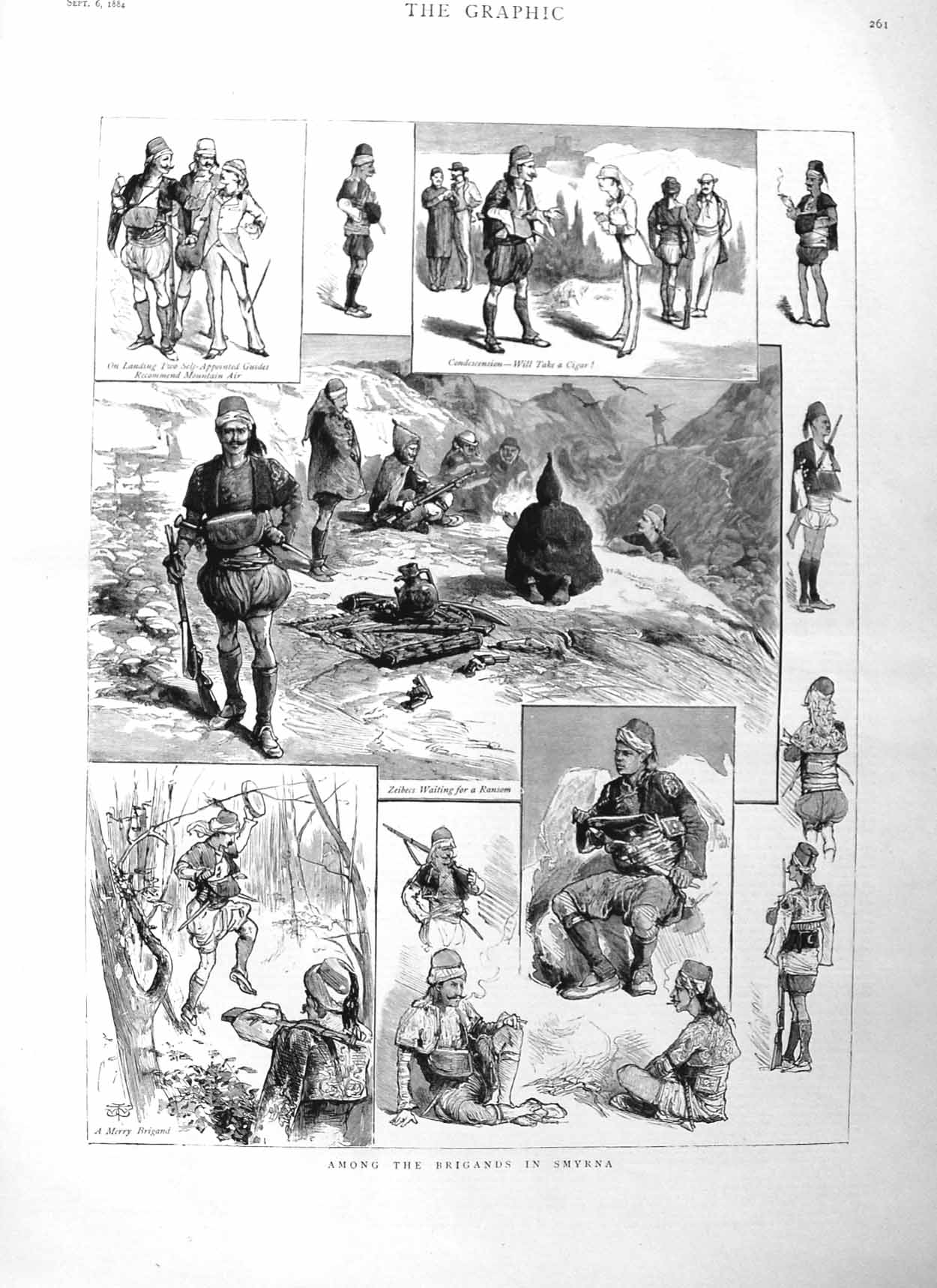 Original Old Antique Print 1884 Brigands Smyrna Siers War Zeibecs Mo Victorian