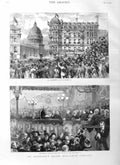 Original Old Antique Print 1884 Gladstone Edinburgh Midlothian Corn Exchange
