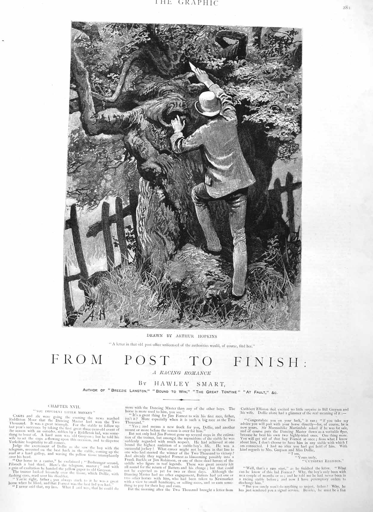 Original Old Antique Print 1884 Illustration Story From Post Finish Man Tree