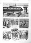Original Old Antique Print 1884 Highland Siers Guns H.M.S Courageux Gibraltar