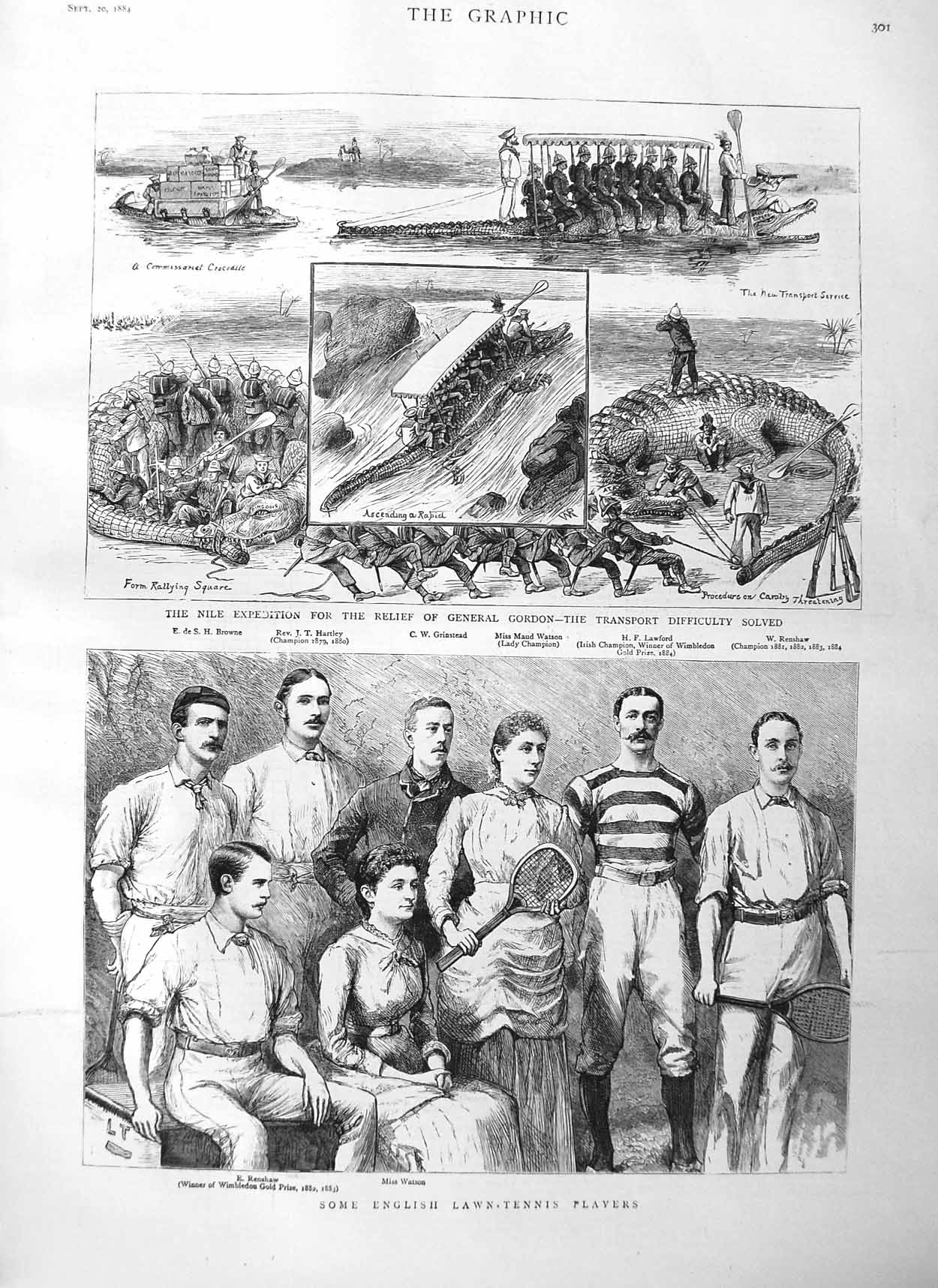 Original Old Antique Print 1884 Lawn Tennis Watson Renshaw General Gord 19th