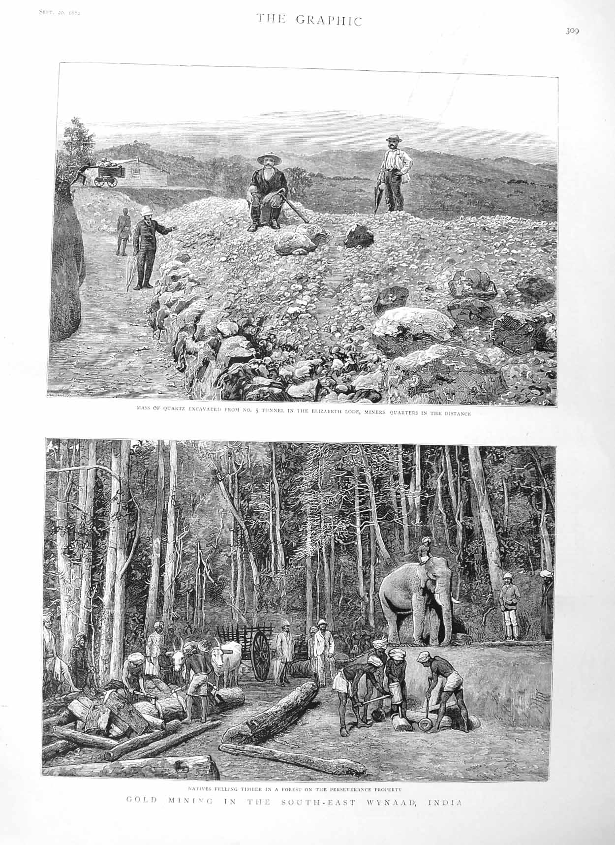 Original Old Antique Print 1884 GMining Wynaad India Quartz Elizabeth Lode 19th