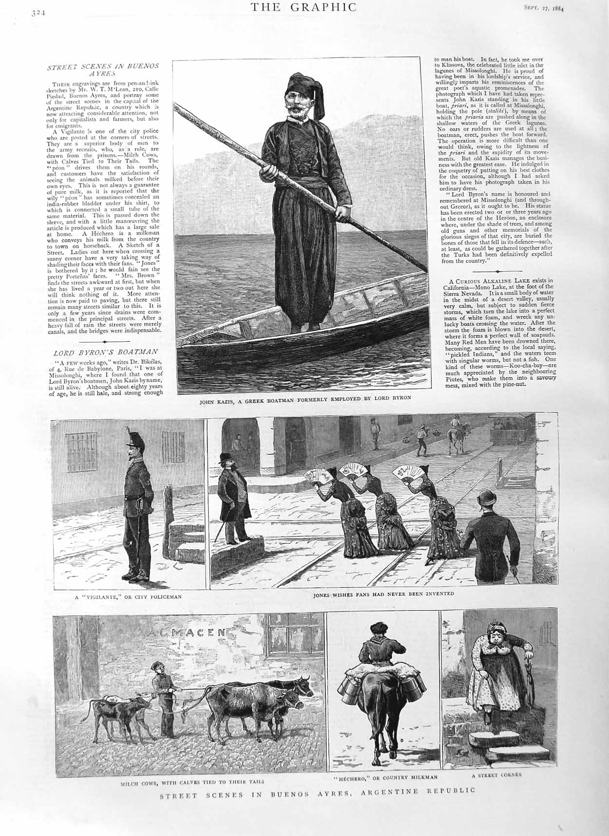 Old Antique Print 1884 John Kazis Buenos Ayres Milch Cows Hechero Byron 19th