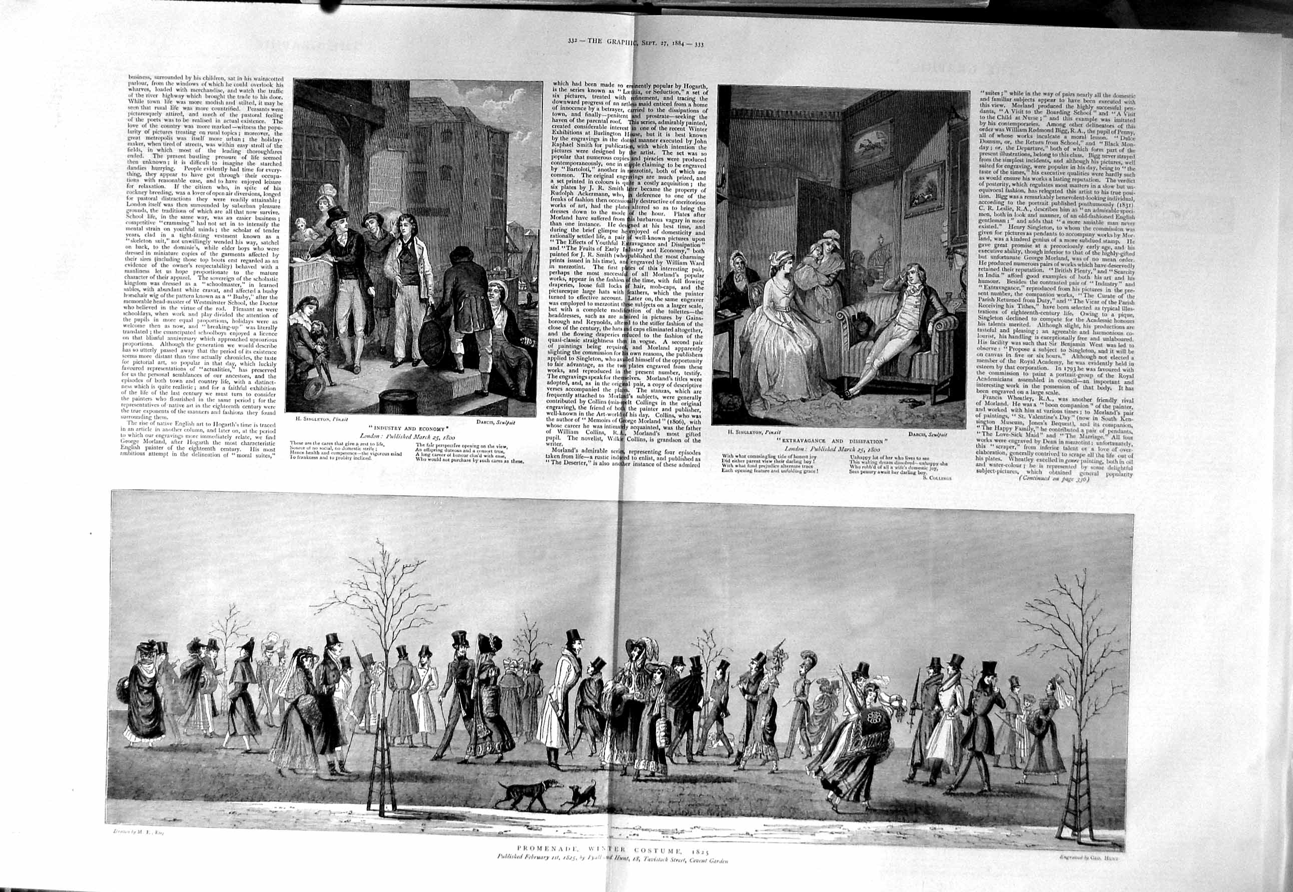 Original Old Antique Print 1884 Winter Costumes Curate Children School Vicar