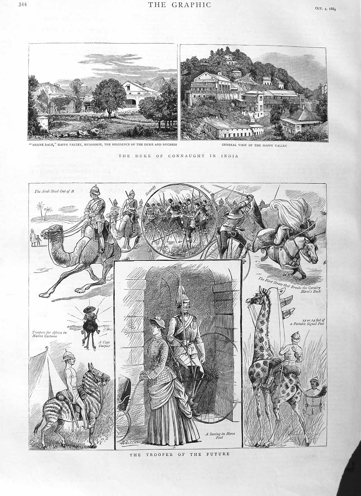 Original Old Antique Print 1884 Duke Connaught India Happy Valley Siers Camel