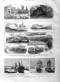 Old Antique Print 1884 Canada Owen'S Sound Alberta Ship Railway Thunder 19th