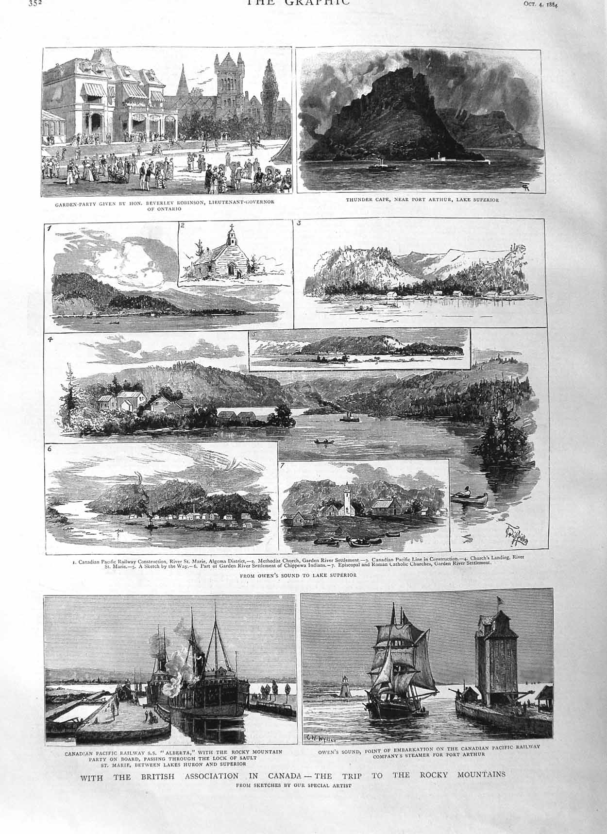 Old Antique Print 1884 Canada Owen'S Sound Alberta Ship Railway Thunder 19th