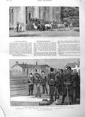 Original Old Antique Print 1884 Emperors Skiernievice Poland Czar Giers Theatre