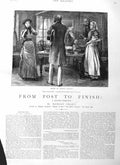 Original Old Antique Print 1884 Illustration Story From Post Finish Men Women