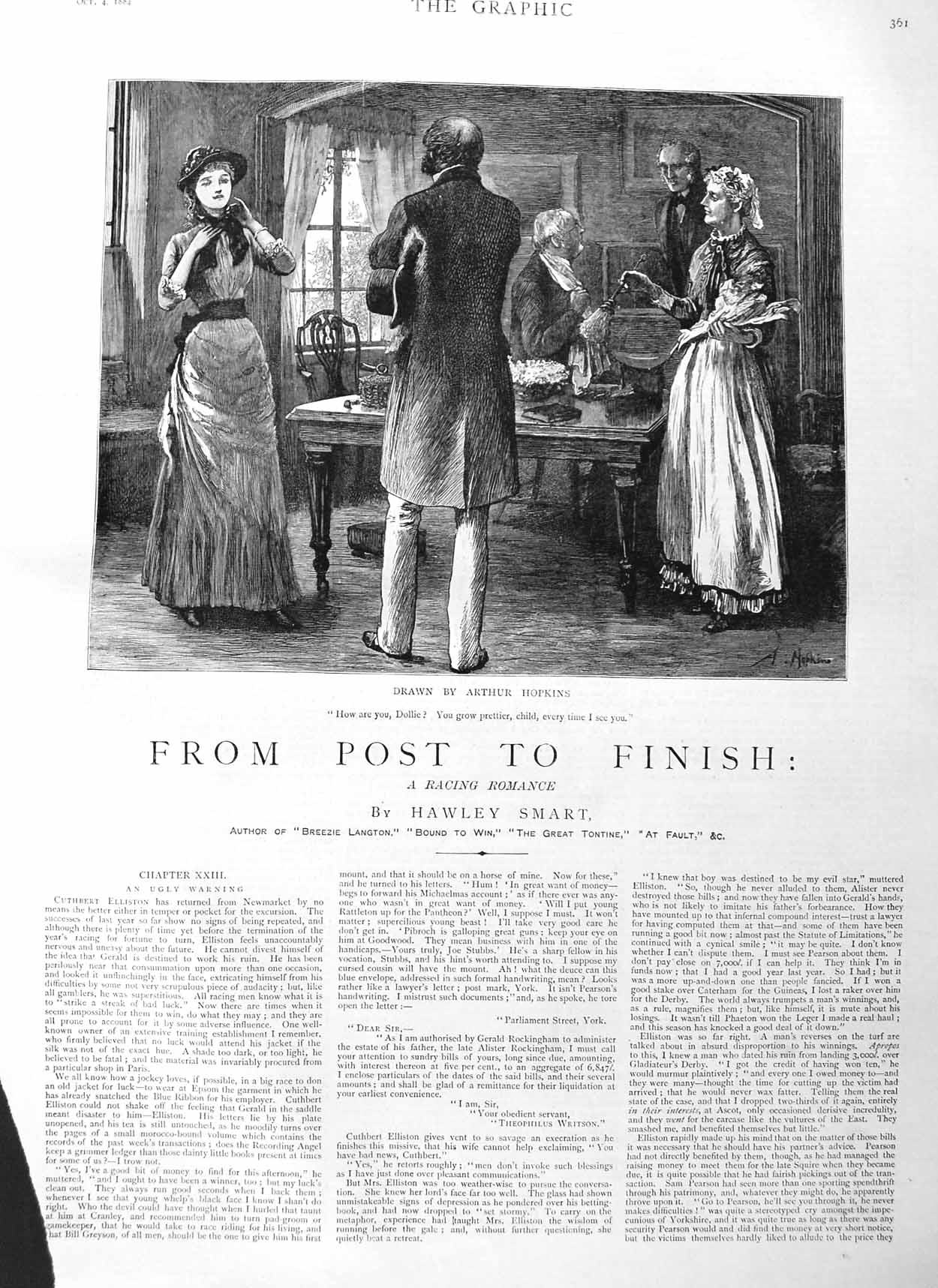 Original Old Antique Print 1884 Illustration Story From Post Finish Men Women