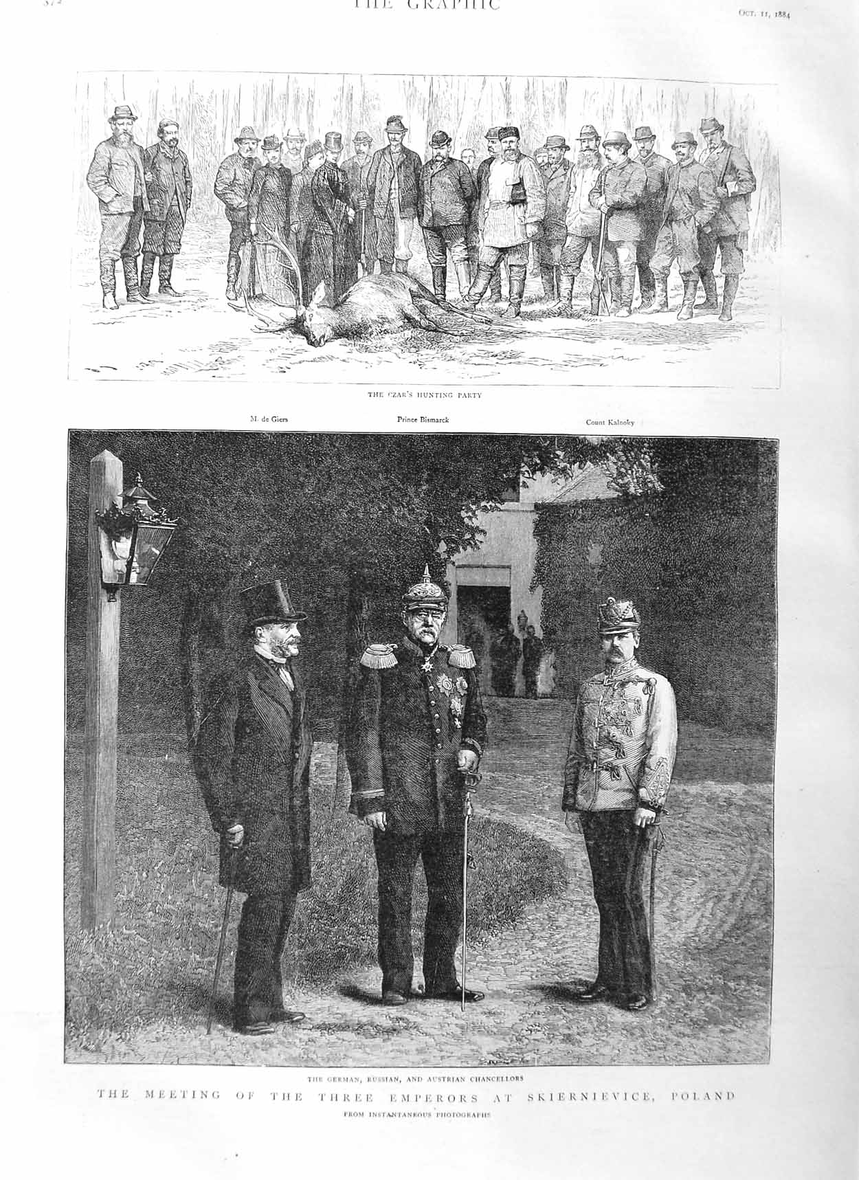 Old Antique Print 1884 German Russian Austrian Emperors Poland Czar Giers 19th