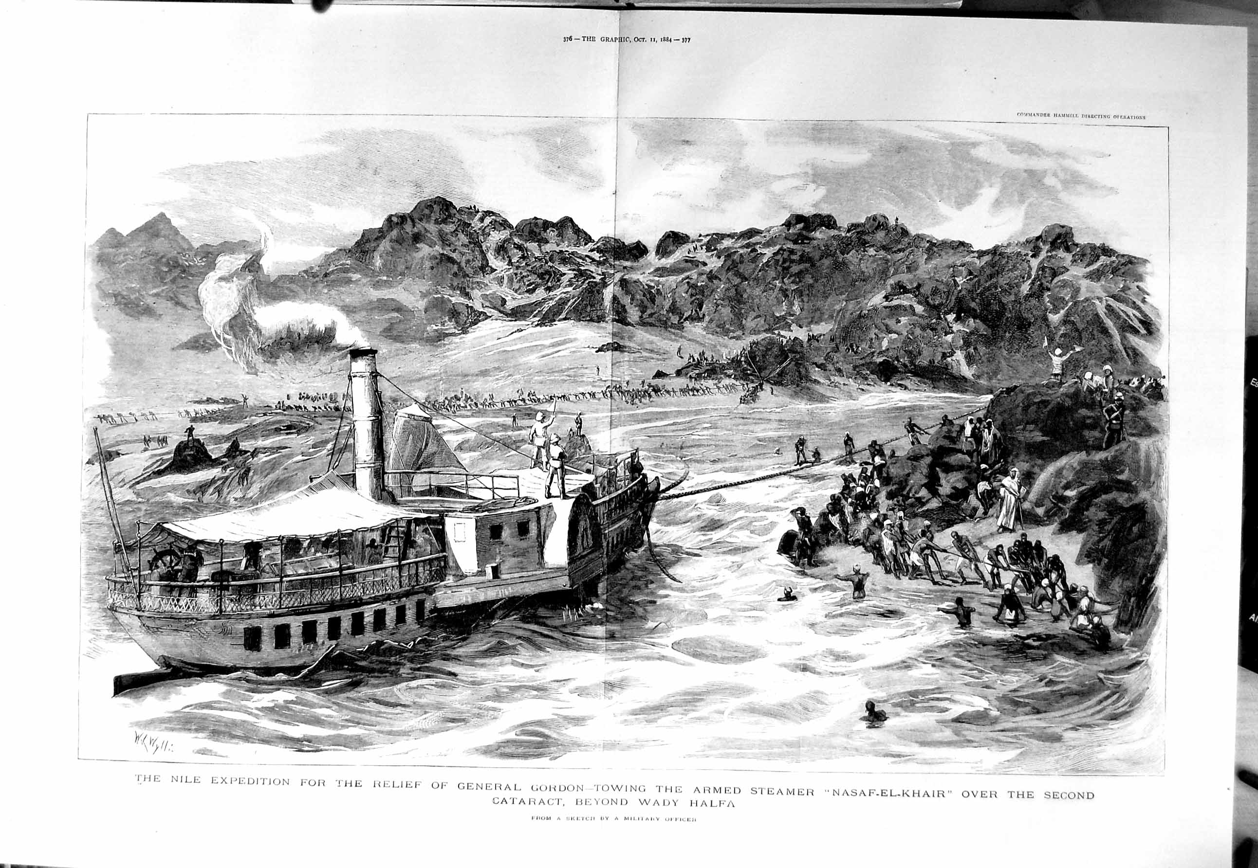 Old Antique Print 1884 Nile General Gordon Nasaf-El-Khair Wady Halfa War 19th