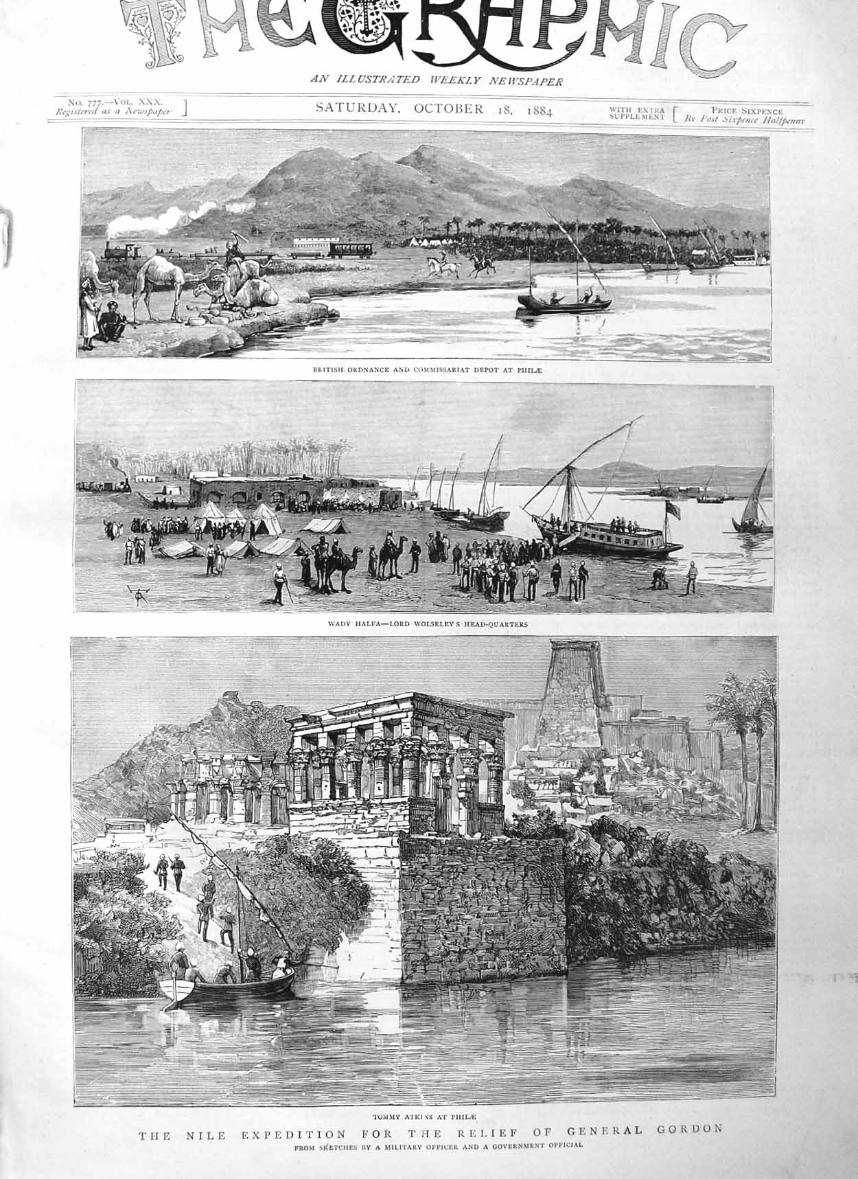 Old Antique Print 1884 Tommy Atkins Philae Egypt War Lord Wolseley Halfa 19th