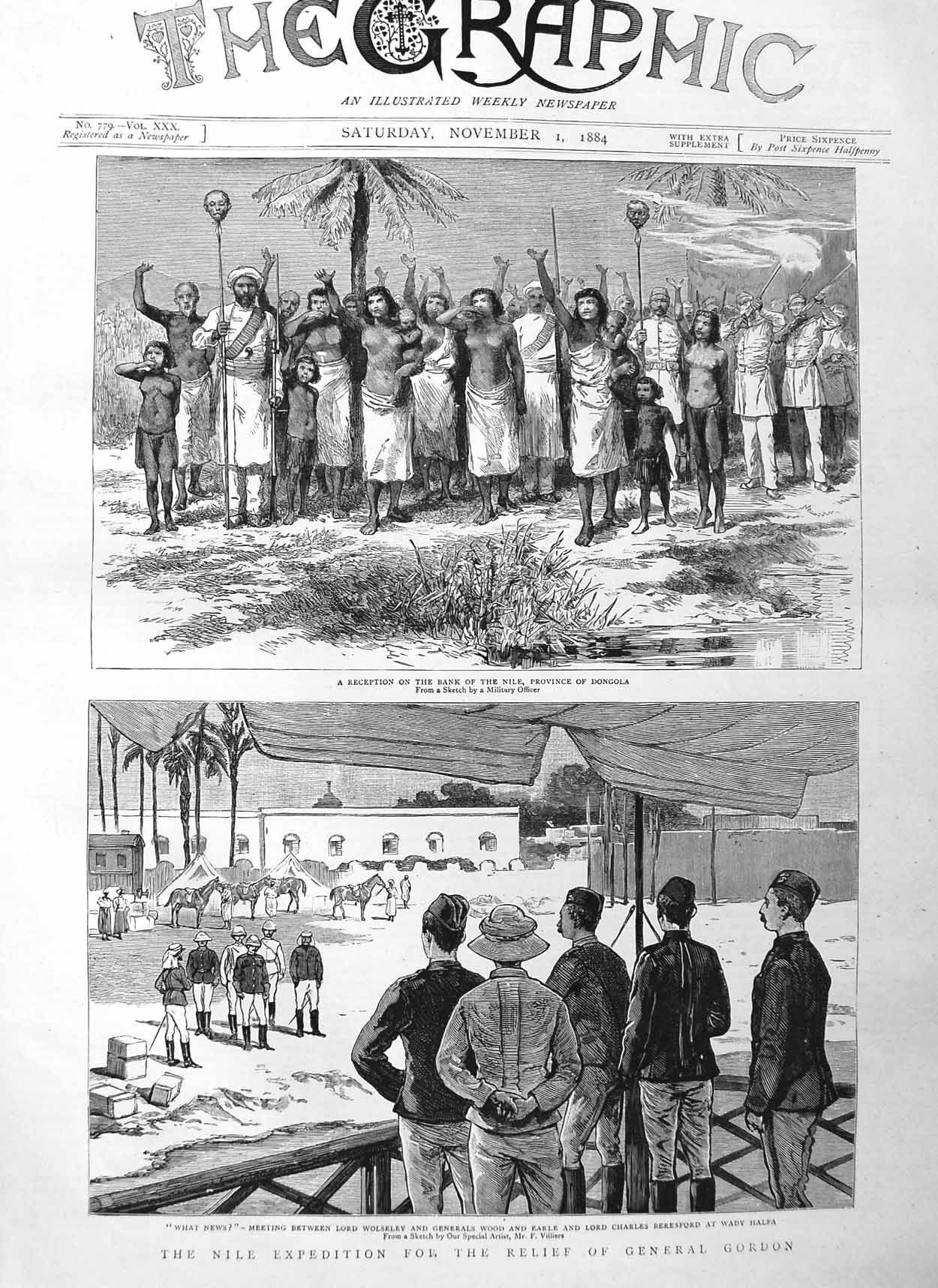 Original Old Antique Print 1884 Lord Wolseley General Wood Beresford War Egypt