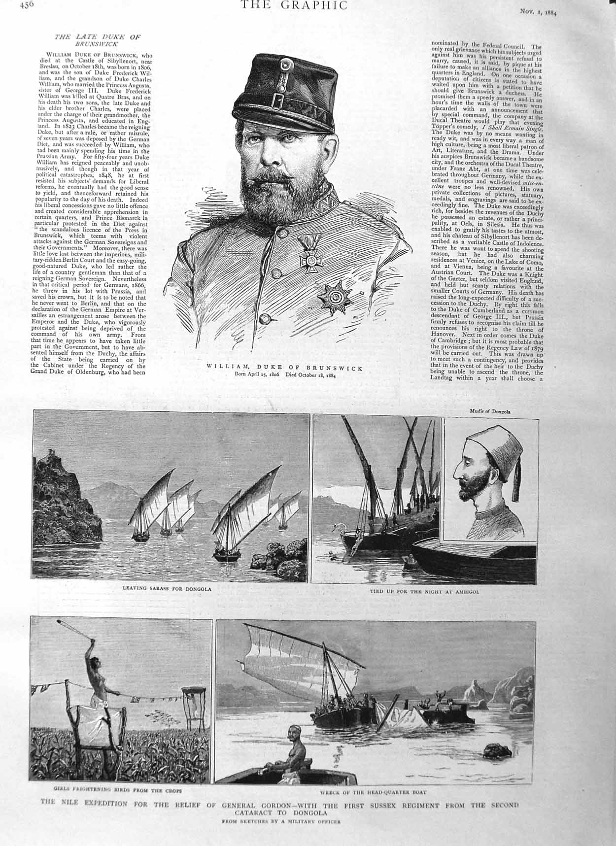 Original Old Antique Print 1884 Duke Brunswick General Gordon Dongola War Nile