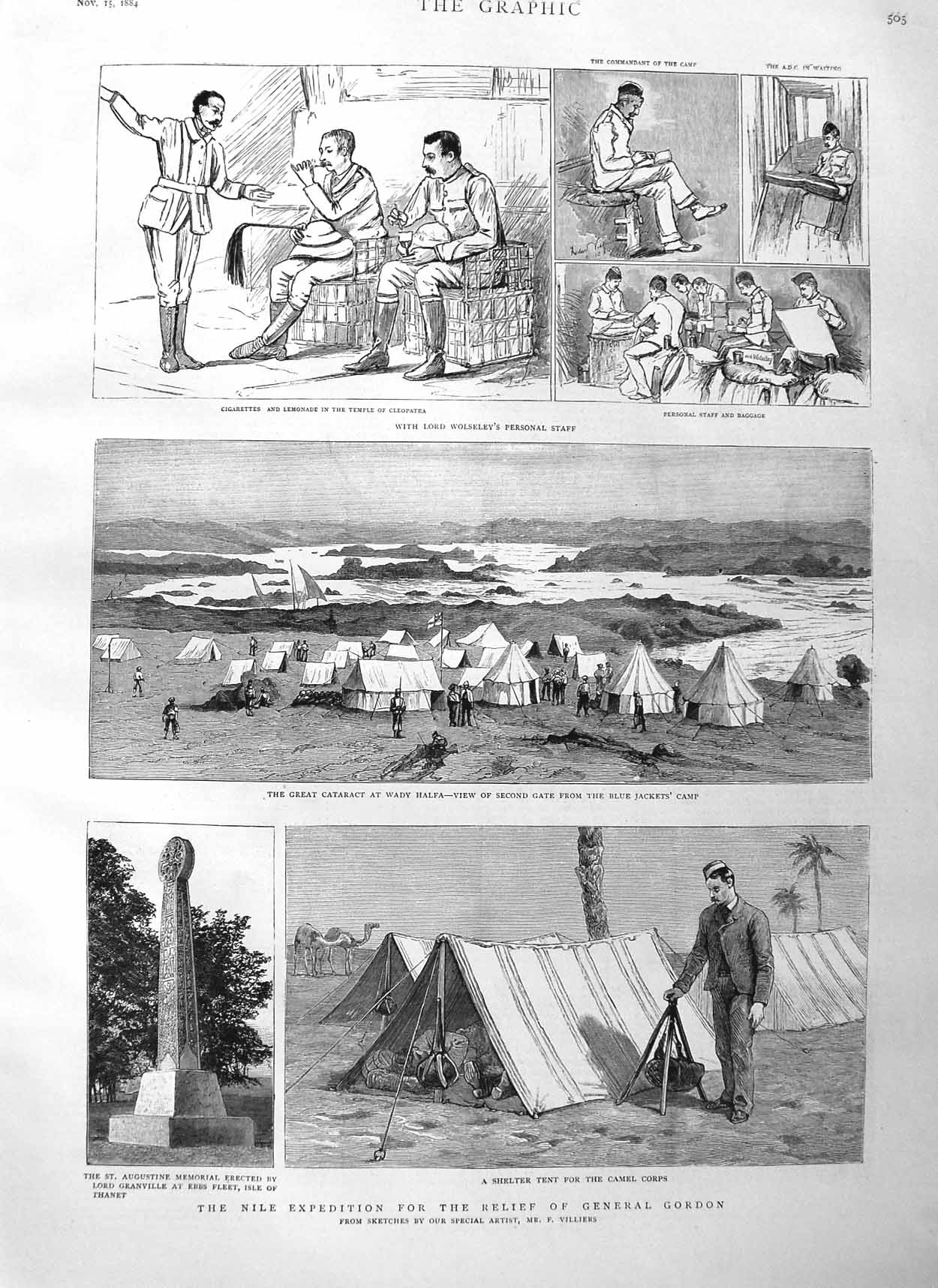 Old Antique Print 1884 General Gordon Nile Expedition Lord Wolseley Halfa 19th
