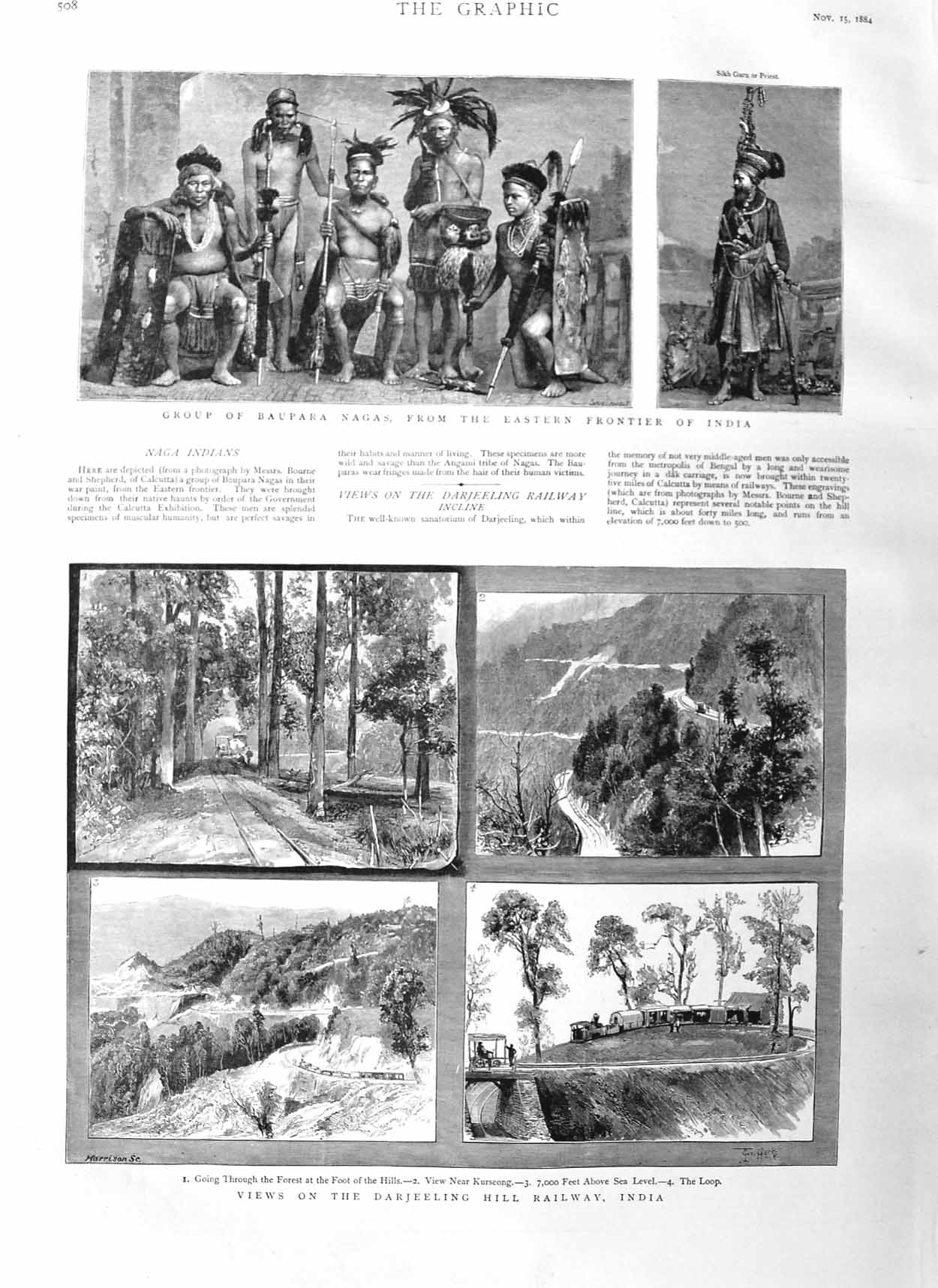 Original Old Antique Print 1884 Darjeeling Railway India Baupara Nagas India