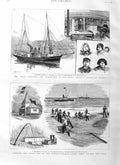 Original Old Antique Print 1884 Allen Gardiner Ship Bennett-Mackay Cable 19th