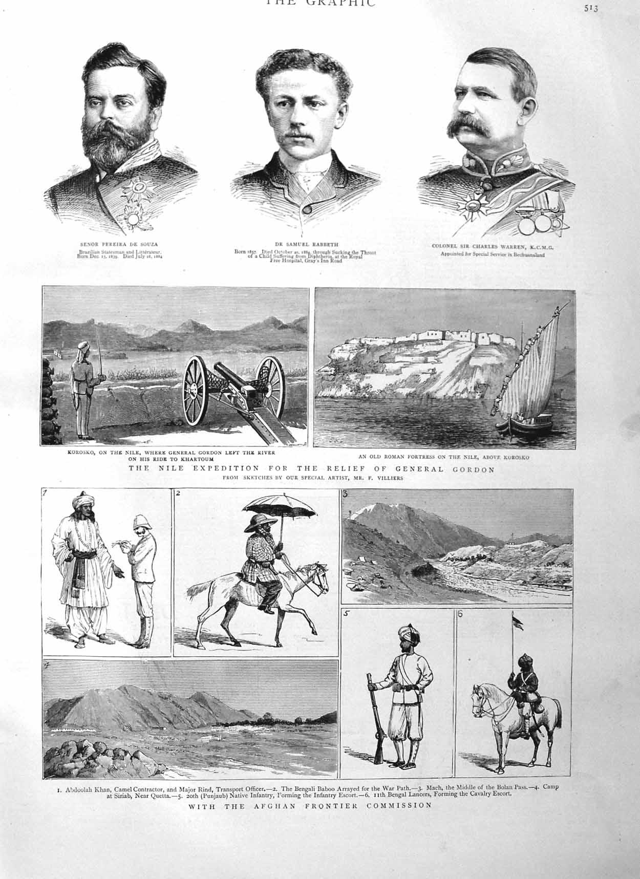 Original Old Antique Print 1884 Afghan Bolan Pass War Nile Souza Rabbeth Warren