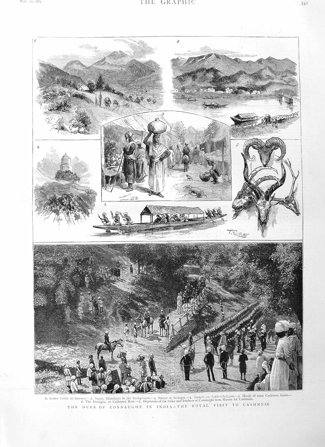 Old Antique Print 1884 Duke Connaught India Cashmere Rhora Valley Doongha 19th