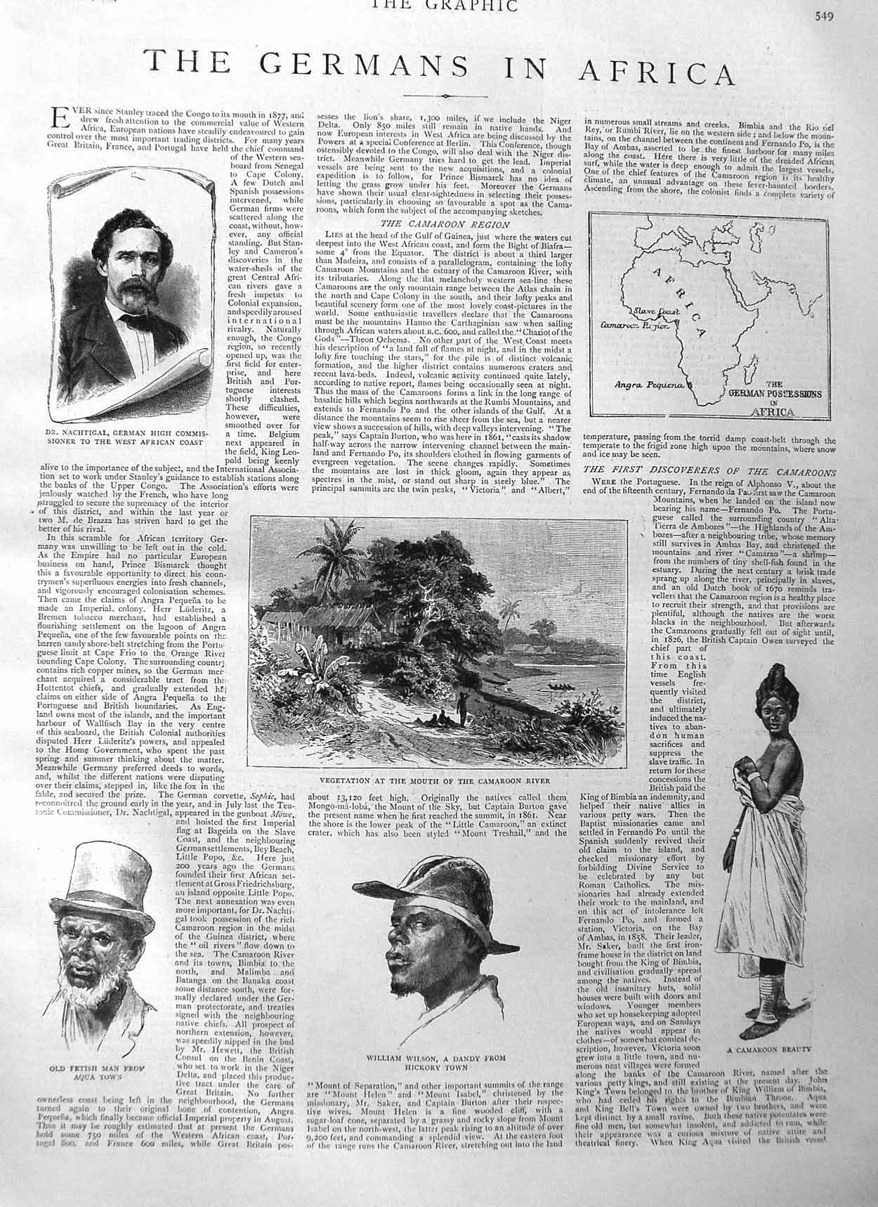 Original Old Antique Print 1884 German Nachtigal Africa Camaroon William Wilson