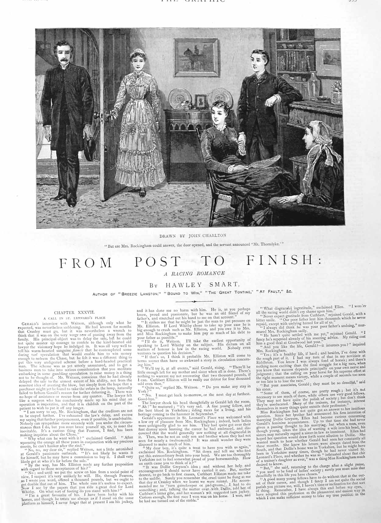 Original Old Antique Print 1884 Illustration Story From Post Finish Rockingham