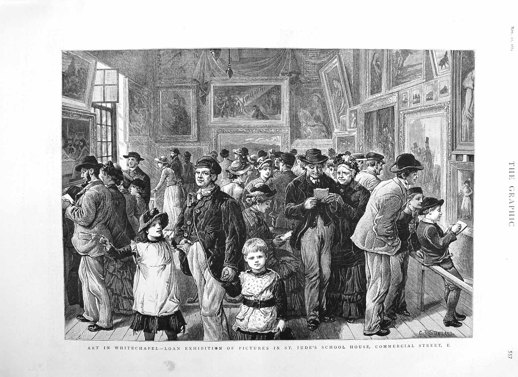 Original Old Antique Print 1884 Art Whitechapel Loan Exhibition Jude'S School