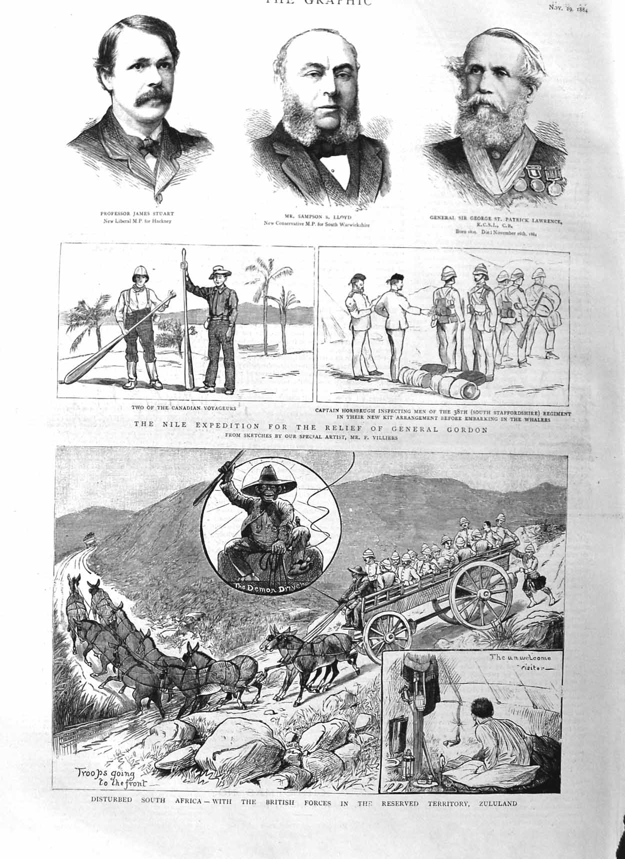 Old Antique Print 1884 South Africa Zululand General Gordon Stuart Lloyd 19th