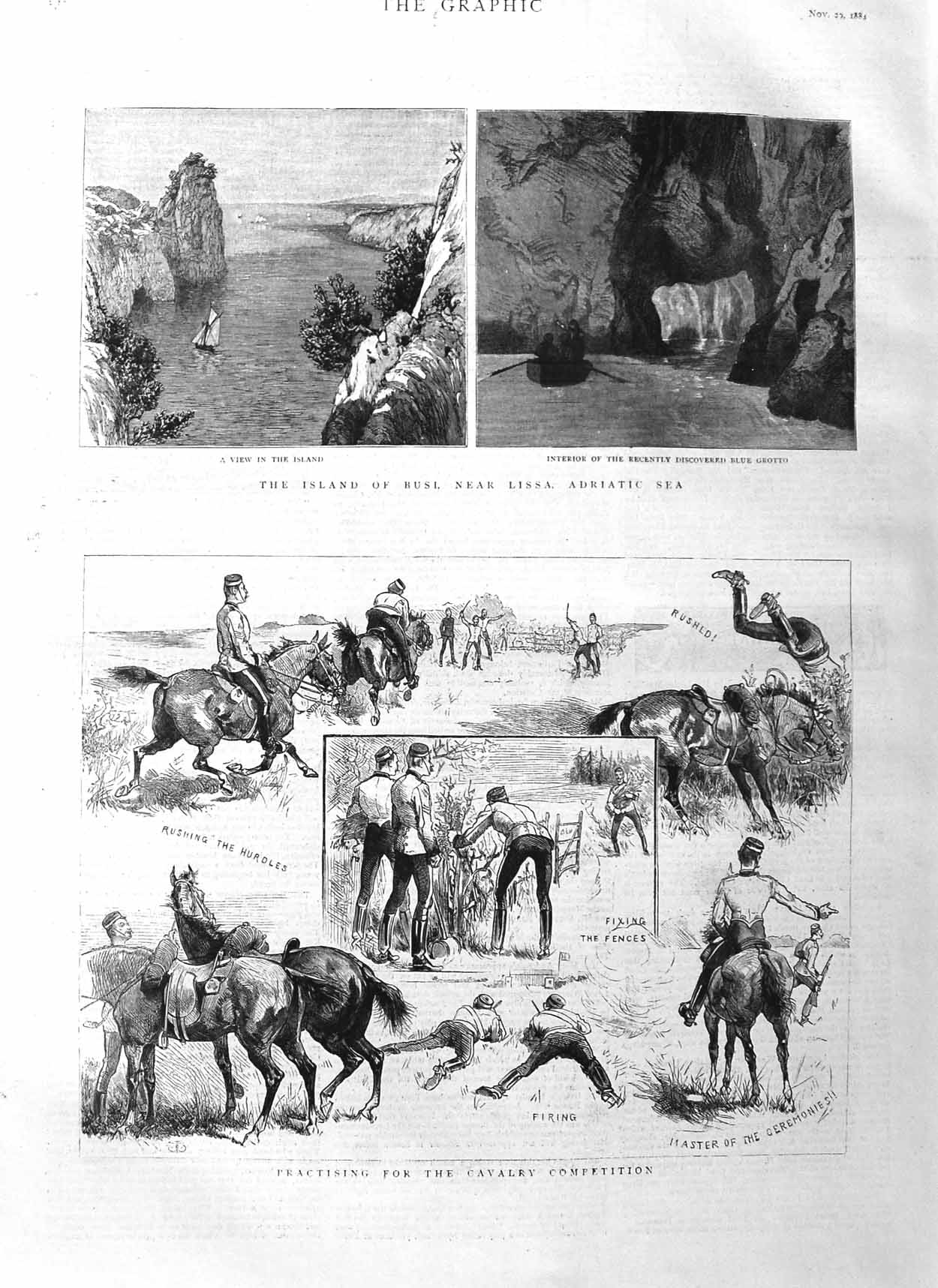 Original Old Antique Print 1884 Island Busi Lissa Adriatic Grotto Siers Sport