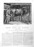 Old Antique Print 1884 Illustration Story From Post Finish Horse Stable 19th