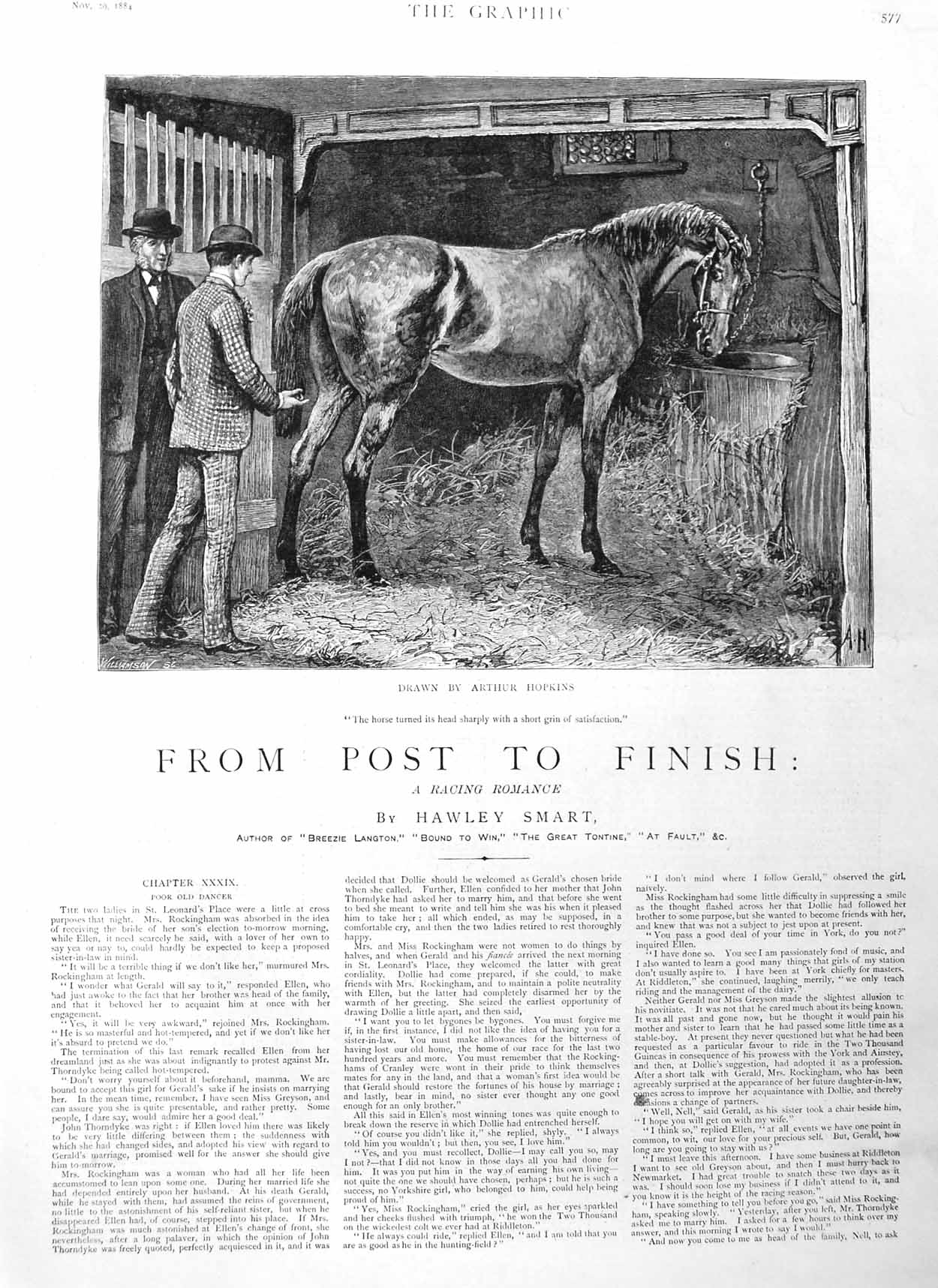 Old Antique Print 1884 Illustration Story From Post Finish Horse Stable 19th