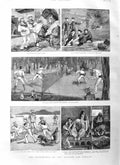 Old Antique Print 1884 British Tar Abroad Tennis Fatima Lattice Sailors 19th