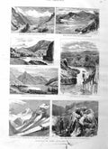 Original Old Antique Print 1884 Zealand Lake Wakatipu Taupo Waimakariri Glacier