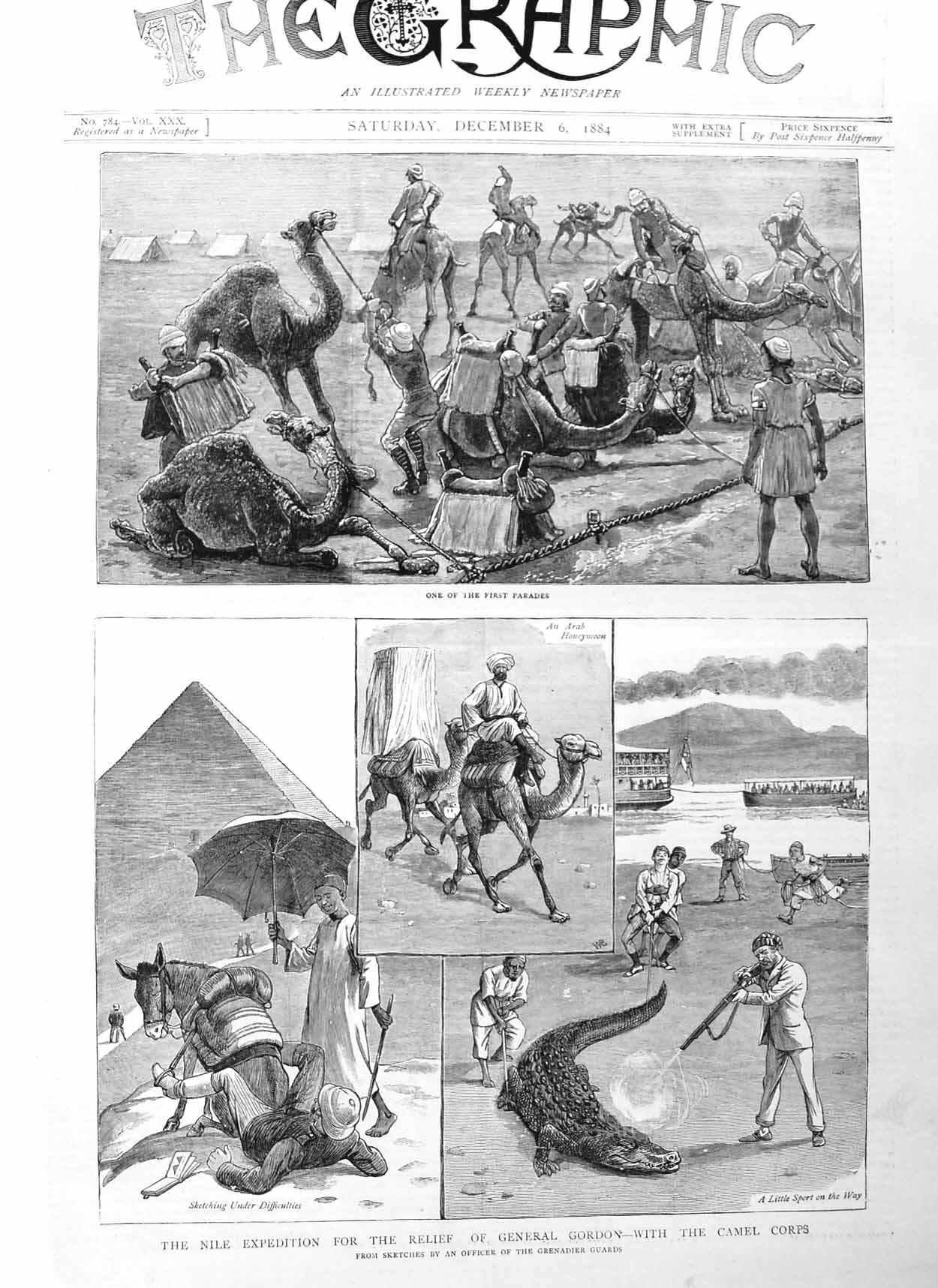 Original Old Antique Print 1884 General Gordon Nile Expedition Camel Corps War