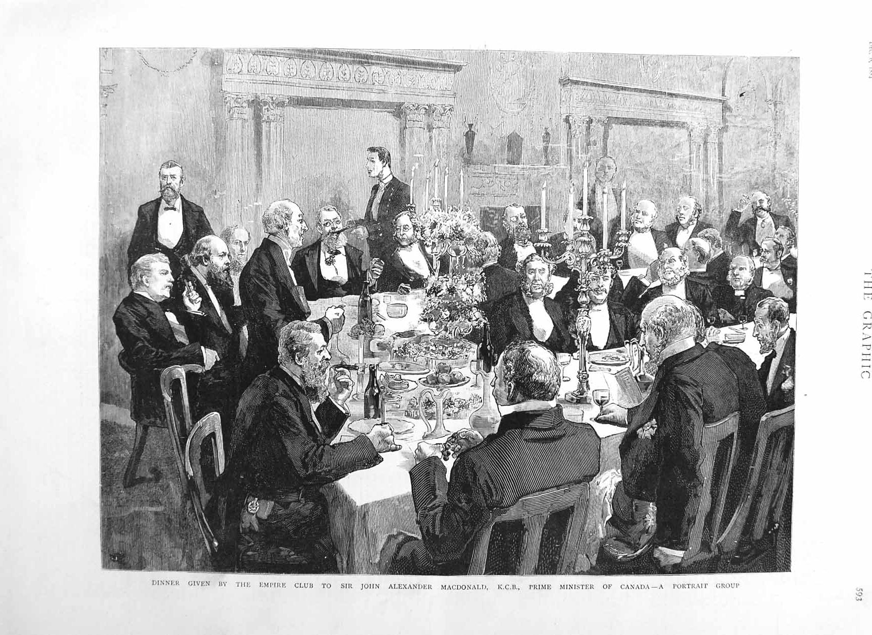 Original Old Antique Print 1884 Dinner Empire Club John Macdonald Minister 19th